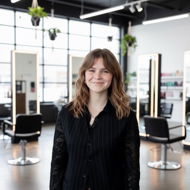A stylist inside Elisa’s bright, modern hair studio